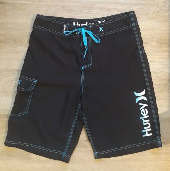 Hurley Men's One and Only 21" Board Shorts - Black / Cyan Swim Trunks - Picture 7 of 15